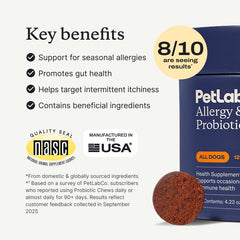 Closeup of PetLab Co. probiotic chews with pork flavor for daily supplementation.