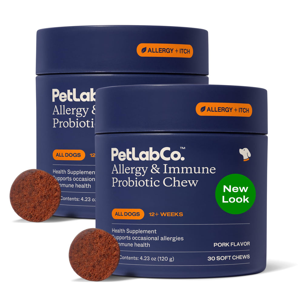PetLab Co Allergy & Immune Probiotics in bottle; supports gut balance.