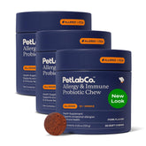 PetLab Co allergy probiotics for dogs with pork flavor in bottle supports gut balance.