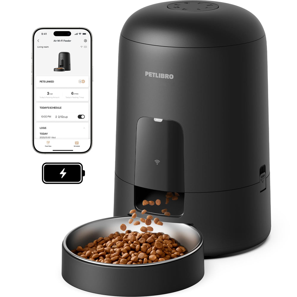 PETLIBRO Air feeder showing Wi-Fi setup for remote feeding control.