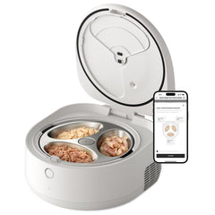 PETLIBRO automatic cat feeder with wet food bowl showing fresh servings and organized portions