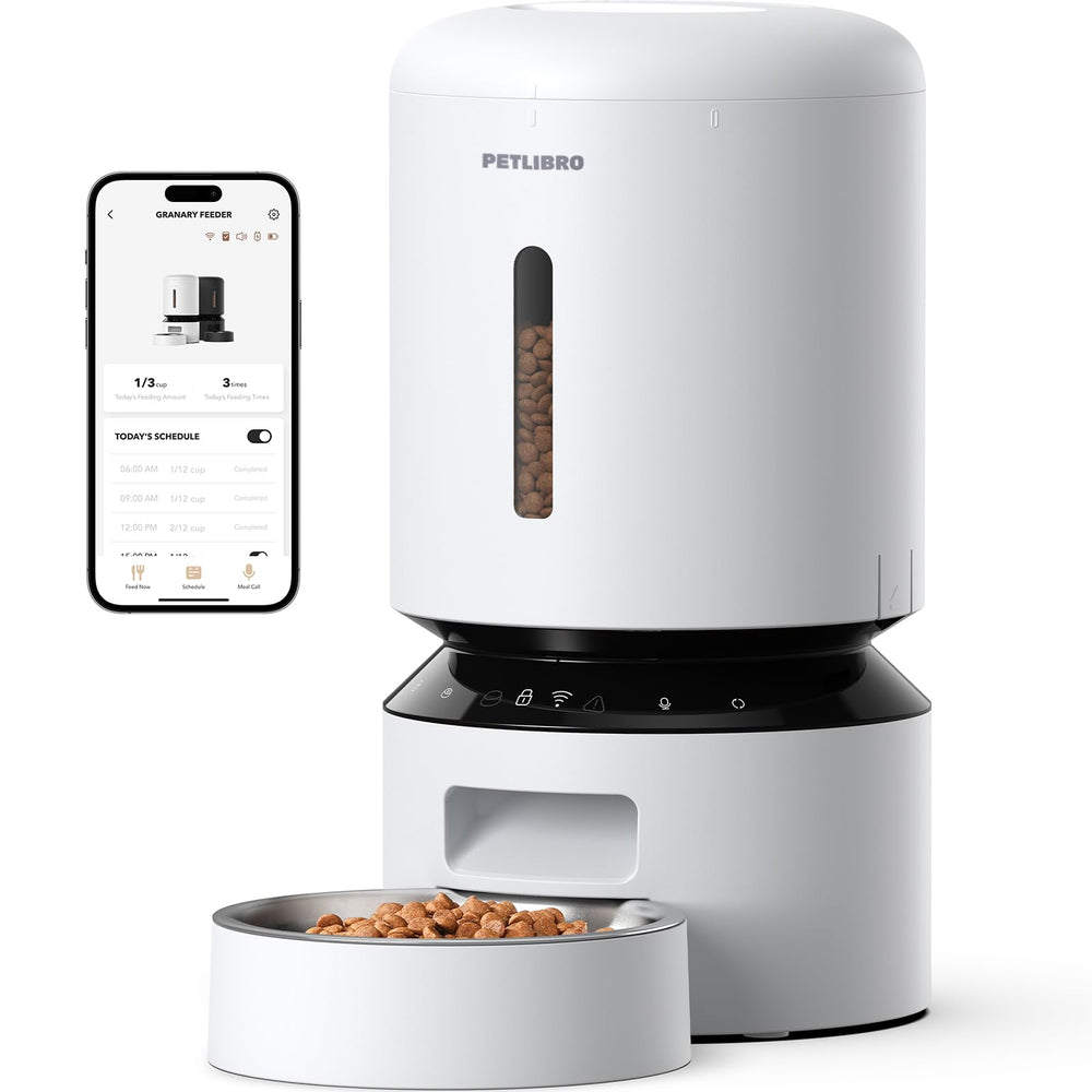 PETLIBRO automatic feeder front view showing compact design for precise meals