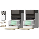 PETLIBRO RFID multi-cat feeder two-pack shown side by side on kitchen counter.