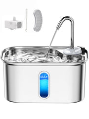 Petlipo cat water fountain assembly view in stainless steel with smooth flow