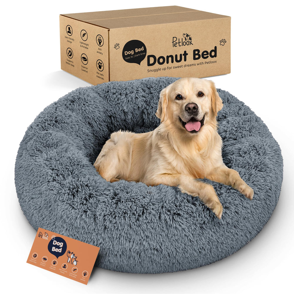 Petloox Donut Bed in dark grey with plush surface for cozy naps.
