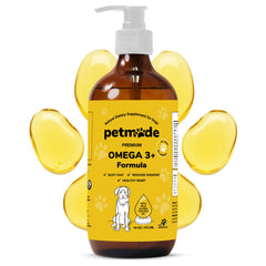 PetMade Omega 3 for dogs bottle with wild pollock oil highlighting skin and coat support