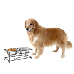 PETMAKER 40oz stainless-steel bowls on a stand for mess-free feeding.