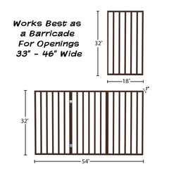 Brown wood PETMAKER gate, 54x32 inches, blends with home decor.