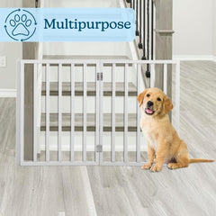 PETMAKER foldable gate shown in living room for travel or storage.