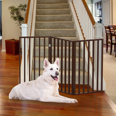 PETMAKER freestanding dog gate blocks stairs without any tools.