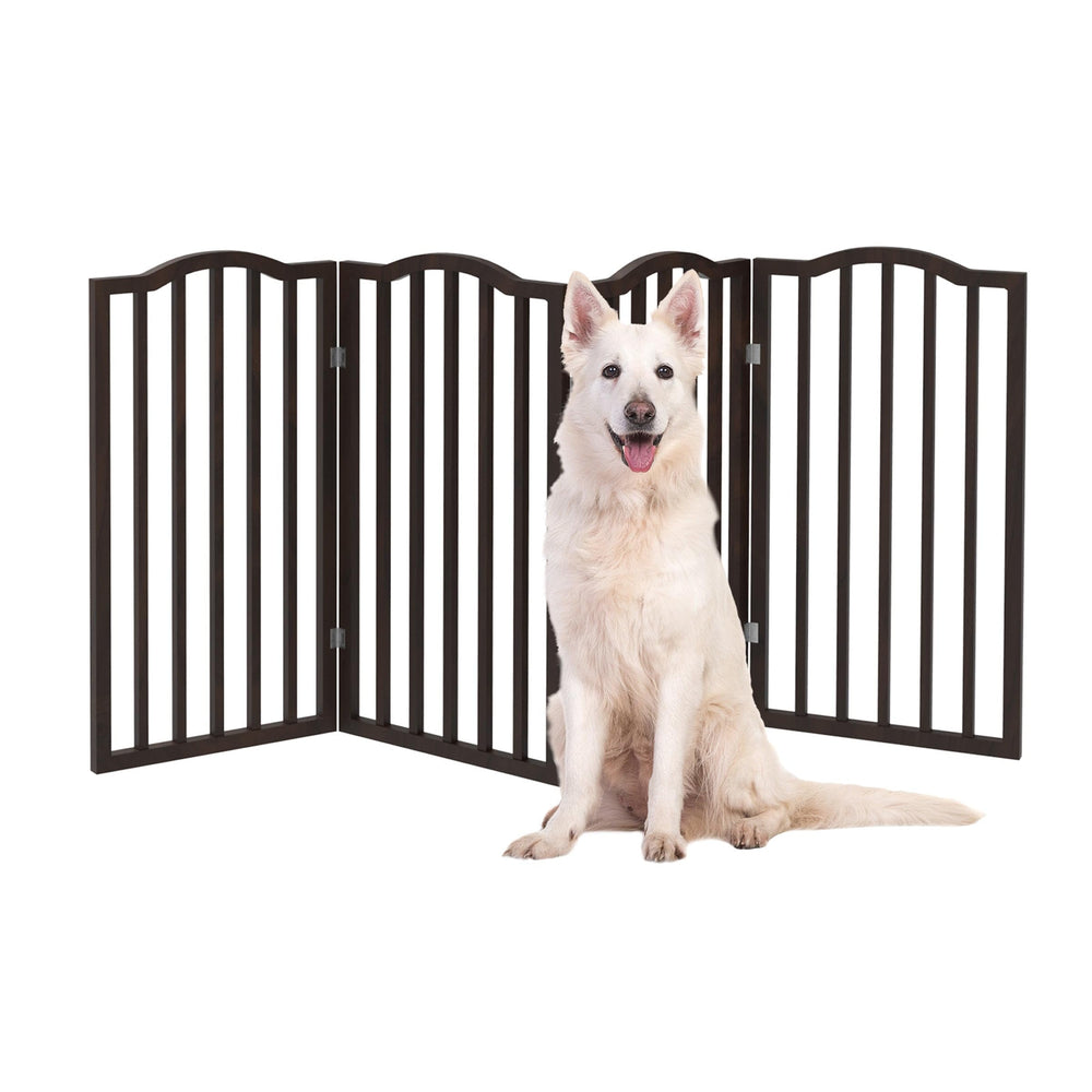 PETMAKER indoor pet gate 4-panel folding keeps pets away from stairs in a stylish, sturdy design.
