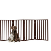 PETMAKER 73-inch accordion pet gate in brown blocks stairs safely.