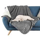 PETMAKER waterproof dog blanket with reversible gray plush sides for furniture protection.