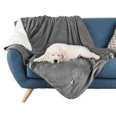 PETMAKER waterproof dog blanket with reversible gray plush sides for furniture protection.