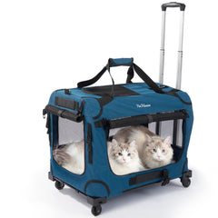 PetMasion extra-large rolling cat carrier with wheels for easy transport.