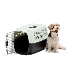 Petmate Pet Porter Fashion Dog Kennel with easy-open latch securing the door for transport.
