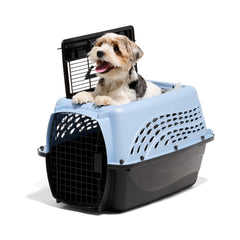 Petmate two-door dog crate with top and front access for easy pet entry and quick travel setup.