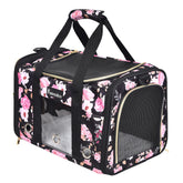 Petmolico Cat Carrier Soft-Sided front view shows airflow and floral design for comfort