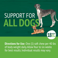 Serving scoop beside chews, easy daily dose for joint support.