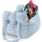 Petnex dog car seat striped blue front view for secure daytime travel with small dogs.
