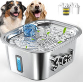 PETNF 3-gallon stainless steel dog fountain front view demonstrates capacity for large dogs.