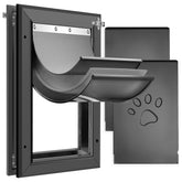 Petoasis 3-flaps dog door in black with a large opening for easy entry.