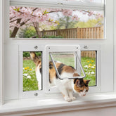 Petoasis full-size window pet door for cats and small dogs, easy access.