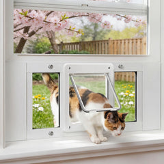 Petoasis full-size window pet door for cats and small dogs, easy access.