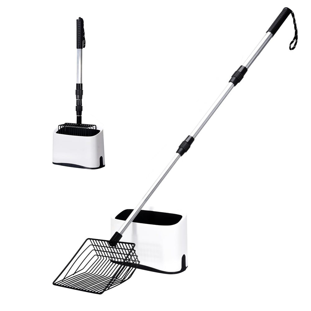 PETOCAT metal cat litter scoop with holder and 43 inch extendable reach for easy cleaning