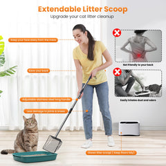 PETOCAT stainless steel long-handle scoop for durable heavy-clump cleanup.