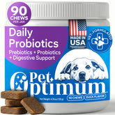 PETOPTIMUM dog probiotic chews in bottle support gut balance and daily wellness.
