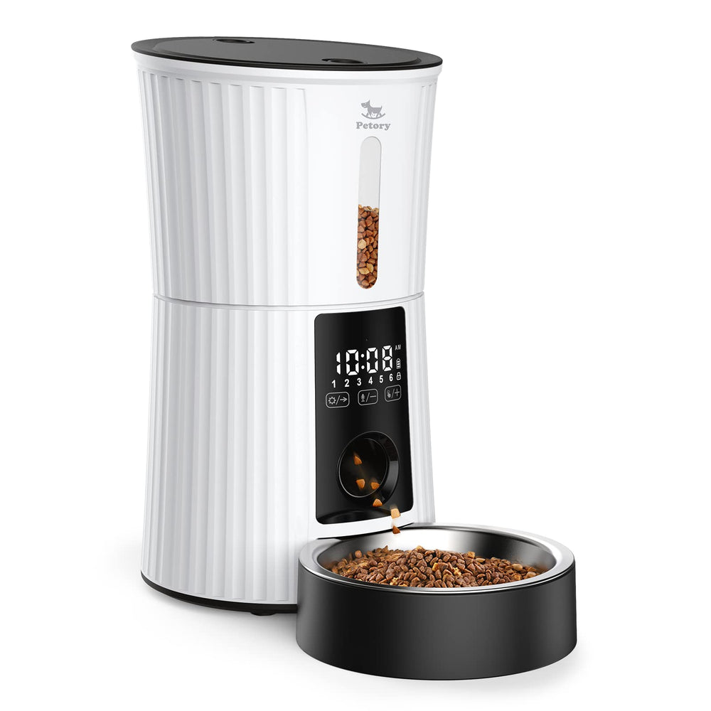 Petory automatic cat feeder front view showing compact design and convenient feeding option