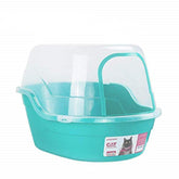 Petphabet jumbo hooded litter box in teal viewed from the front for easy access and use.