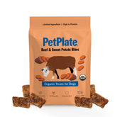 PetPlate Beef and Sweet Potato Bites pack for all life stages and daily rewards.