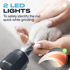 PETPROVED cordless nail trimmer powered by rechargeable battery for portability.