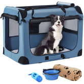 Petprsco portable dog crate folded for compact storage and travel convenience.