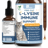 Petrivium Lysine Drops bottle close-up highlighting daily immune support for cats.