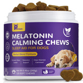 Petrivium Melatonin Dog Chews bottle front for calmer nights and restful sleep.