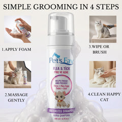Pet's Fav cat grooming for all coats via versatile foam application.