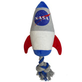 Pets First NASA Rocket Rope Dog Toy front view for durable tug-of-war fun.