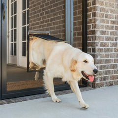 PetSafe dog door mesh close-up highlighting puncture resistance for active pets.