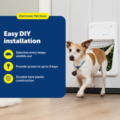 Petsafe door senses the collar key to grant entry for small pets.
