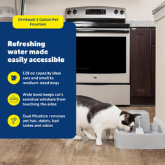 PetSafe Oasys 1 Gallon features a large whisker-friendly bowl for comfortable drinking.