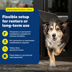 PetSafe patio panel adjustment range demonstrates flexible fit for different doors.