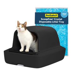 PetSafe ScoopFree Crystal Pro front view highlights a self-cleaning design with odor control.
