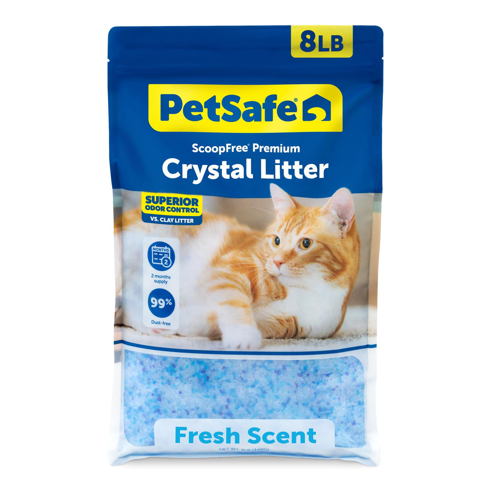 PetSafe ScoopFree odor-control crystal litter 8lb bag for fresher, cleaner spaces.