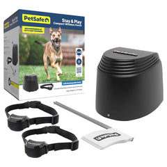 PetSafe Stay and Play transmitter unit with adjustable circular boundary for flexible yard protection.