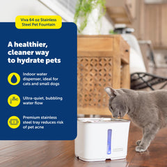 Petsafe Viva Cat Water Fountain with stainless steel dish for hygienic drinking.
