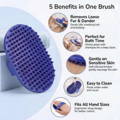 Pets&Goods rubber grooming brush with soft-bristles for gentle deshedding during baths