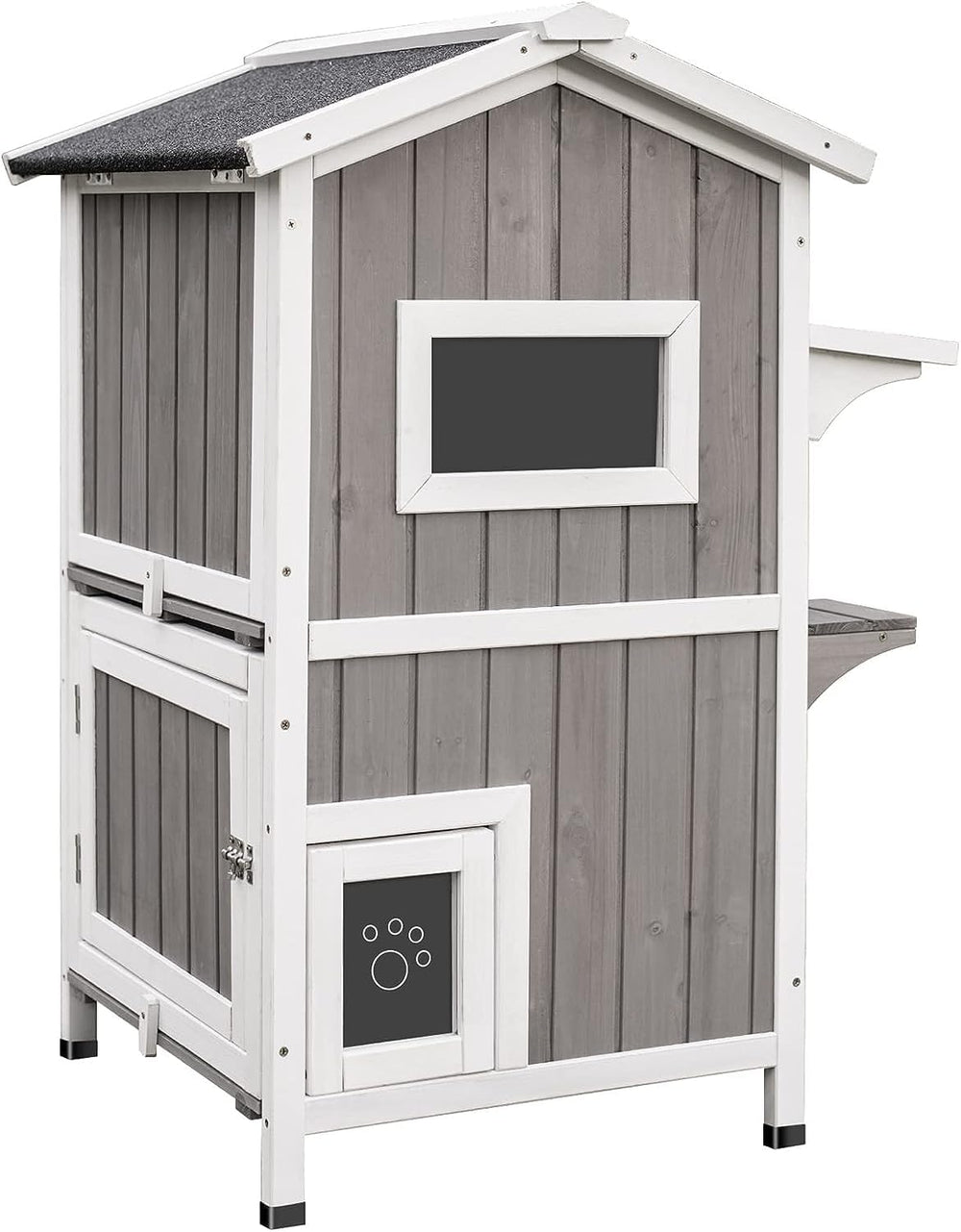 PetsCosset outdoor cat shelter with a two-story layout for versatile feeding and resting areas.